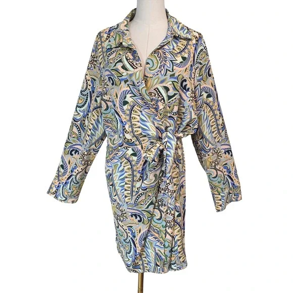 Intempo Womens Paisley Print Long Sleeve‎ Wrap Shirt Dress XL - Picture 2 of 7
